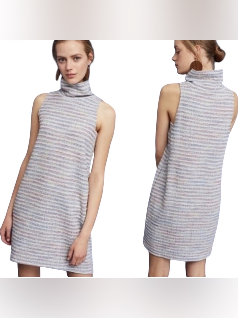 Anthropologie Sleeveless Turtleneck Knit Shift Dress In Soft Stripes | Size L